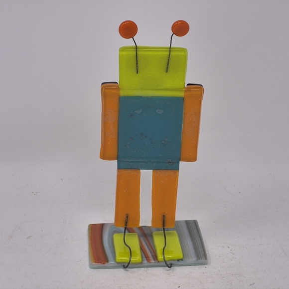 Fused Glass Standing Robot Multi Colored - Picture 3 of 5